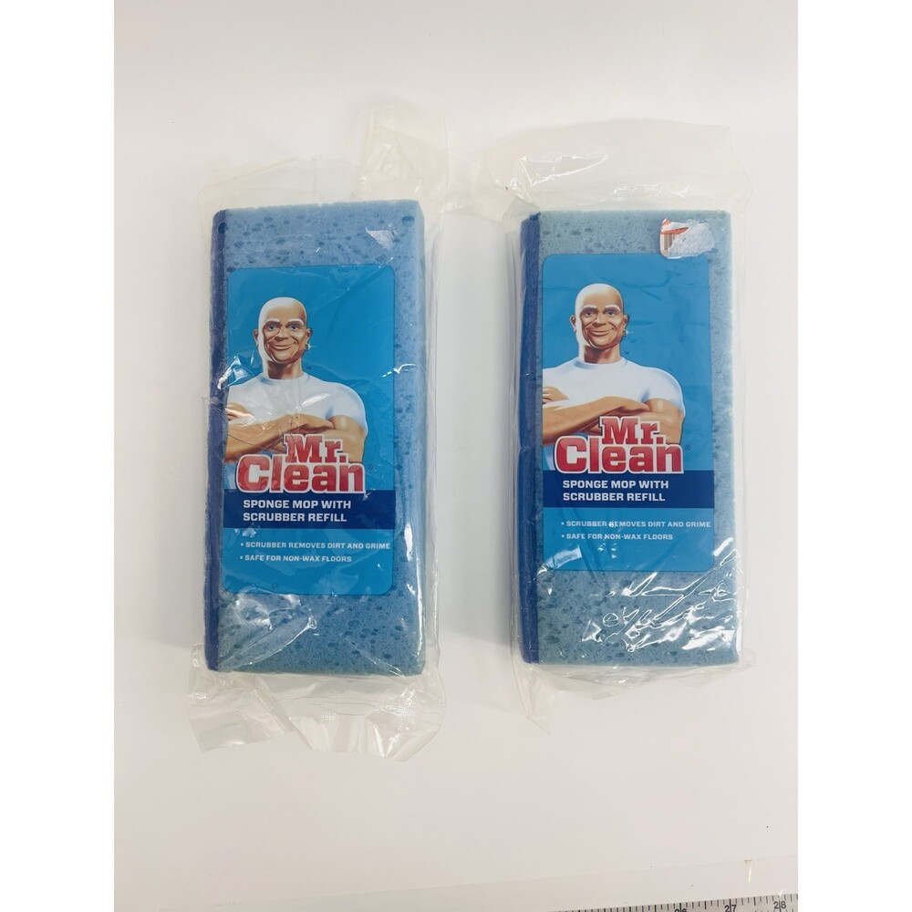 2 Mr Clean Blue Sponge Mop with Scrubber Refill Head Snap On 1 SEALED Blue Clean